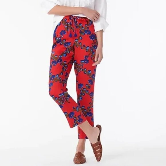 J. Crew Collection Drapey Latice Floral Satin Pull On Cropped Pants Size 8 - Picture 1 of 10